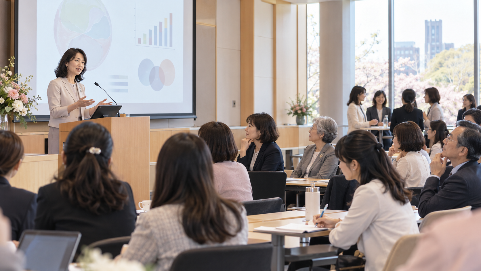 学会の活動イメージ：講演を通じてともに学ぶ人々
