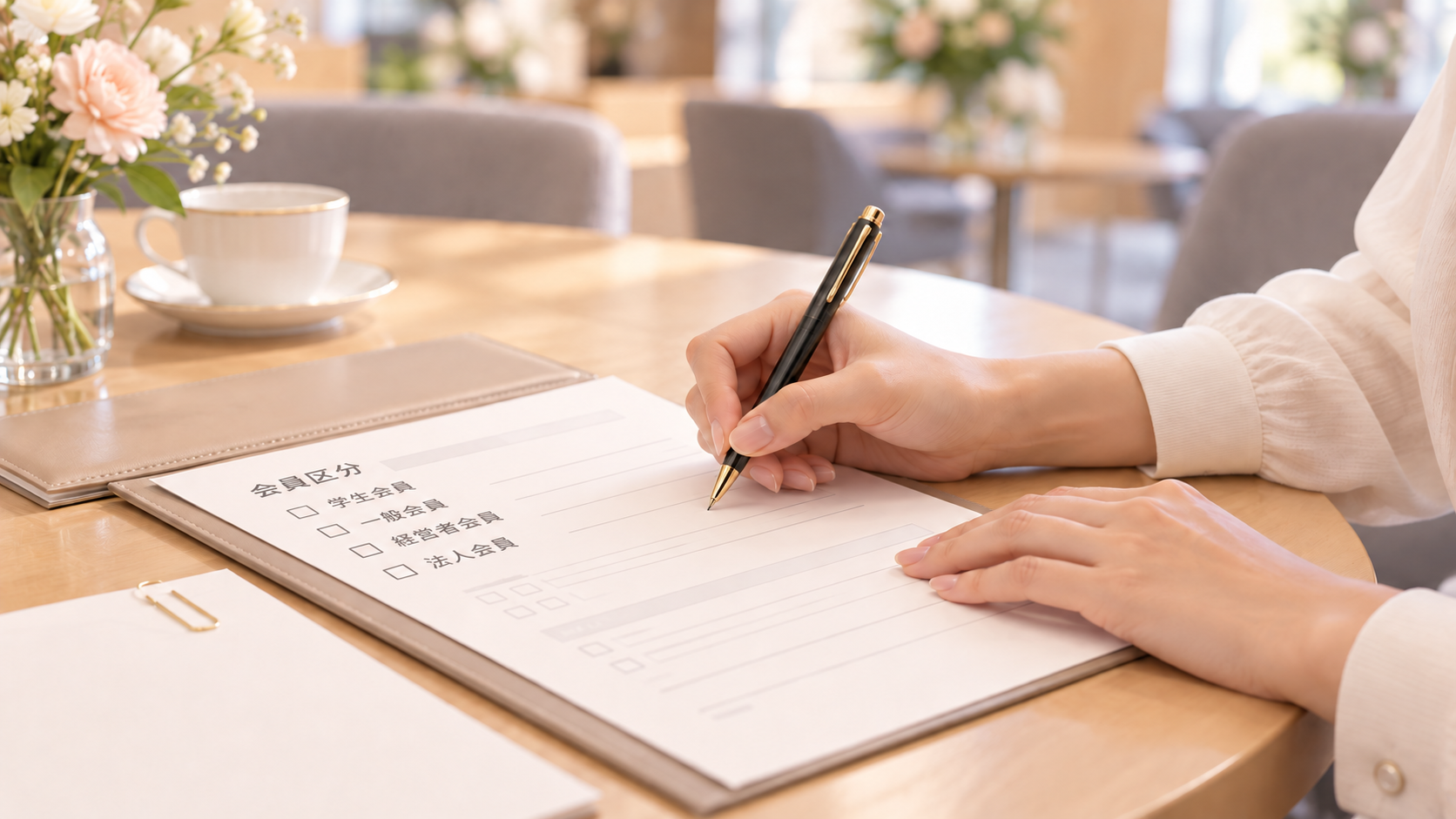 会員区分を選び、入会申込書を記入する様子